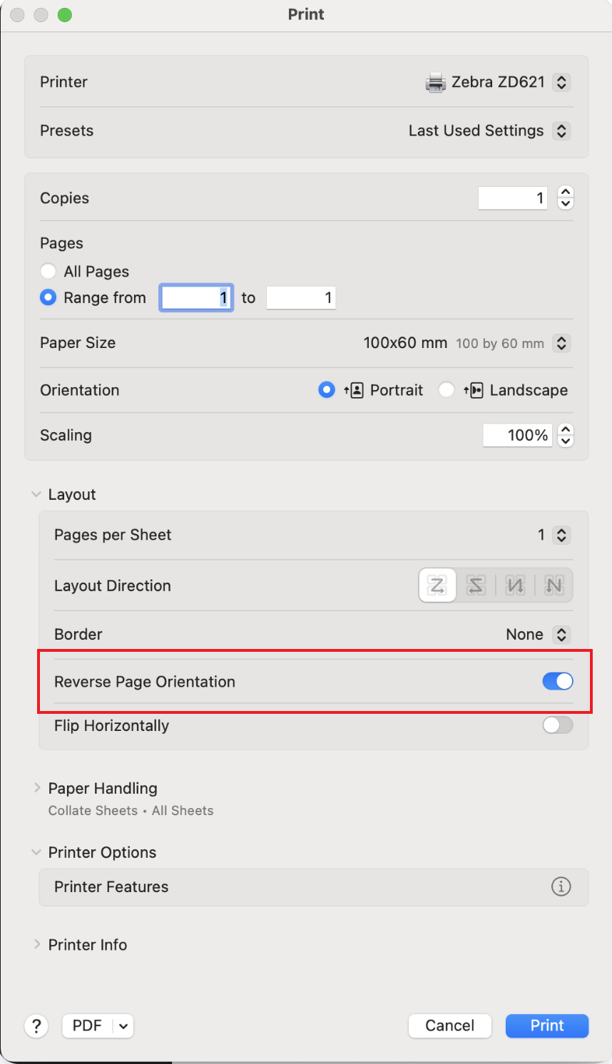 Reverse Page Orientation 选项位置